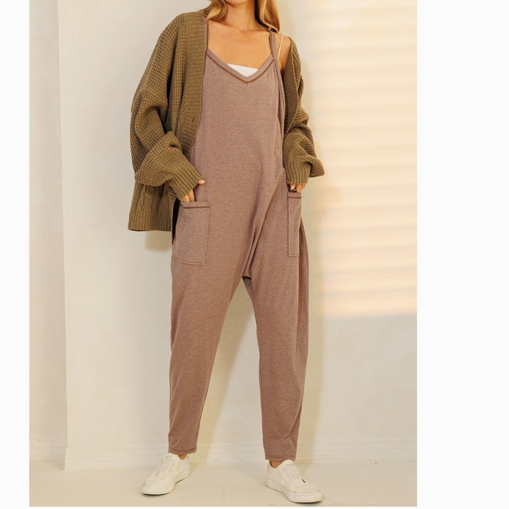 Mineral Wash French Terry Jumpsuit Women’s Harem One Piece 90’s Y2K Brown BR41 - Picture 4 of 7